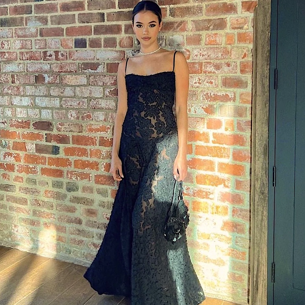 slim fit dress slacks Ailani Lace-Up Back Maxi Dress Sparkle Black main image 0